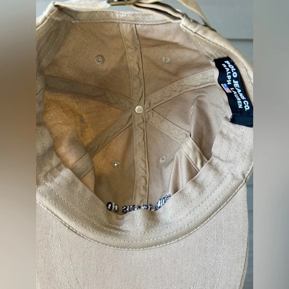 Vintage 90s Polo Jeans Ralph Lauren Company Tan Adjustable Hat Cap - Picture 9 of 9